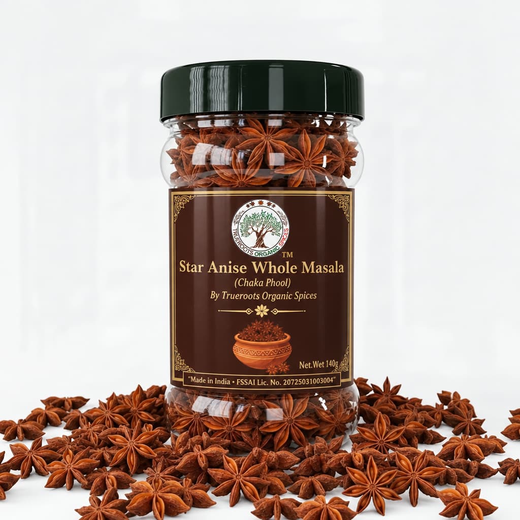 Trueroots Organic Spices Star Anise Whole Masala Chaka Phool Jar 140g