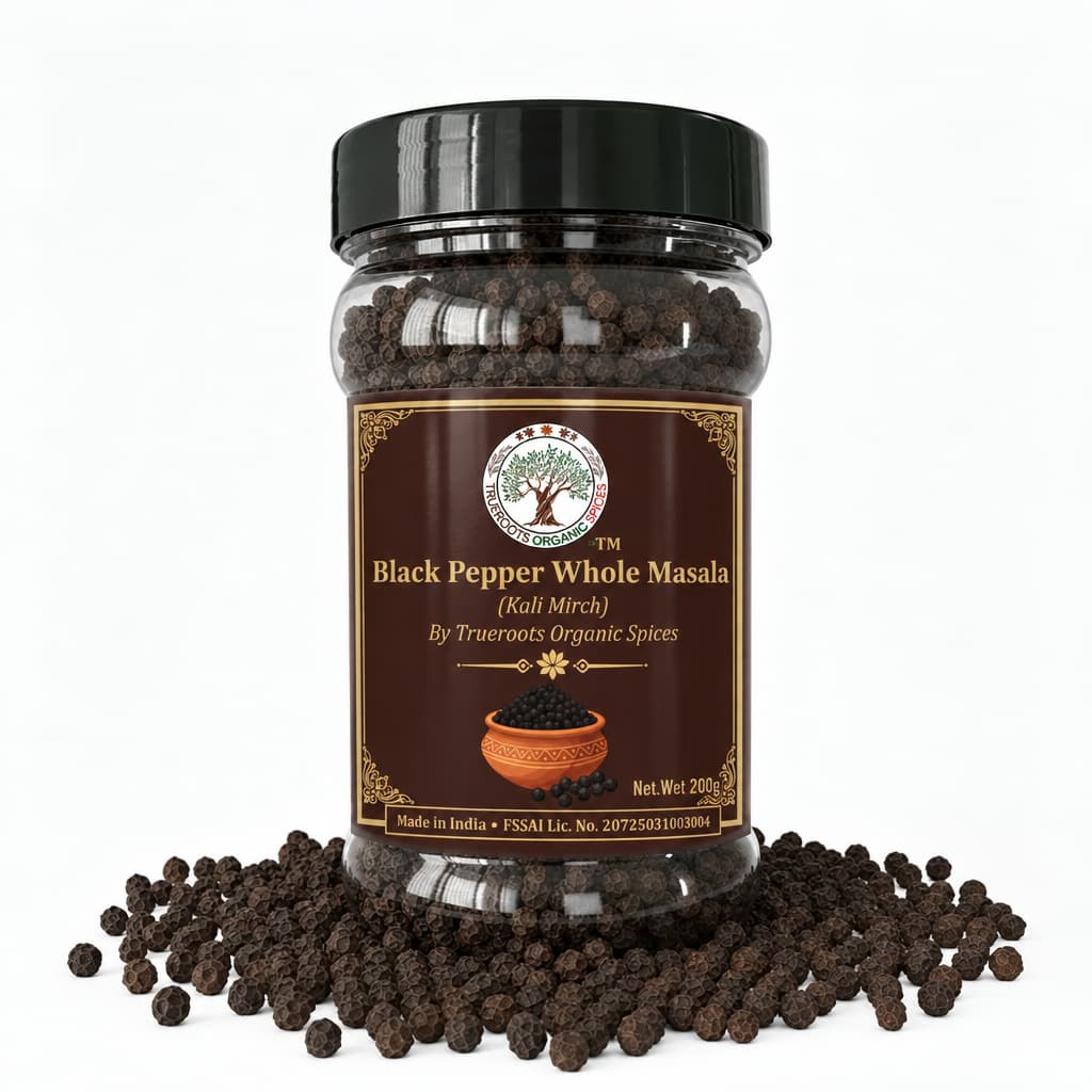 Trueroots Organic Spices Black Pepper Whole Masala Kali Mirch Jar