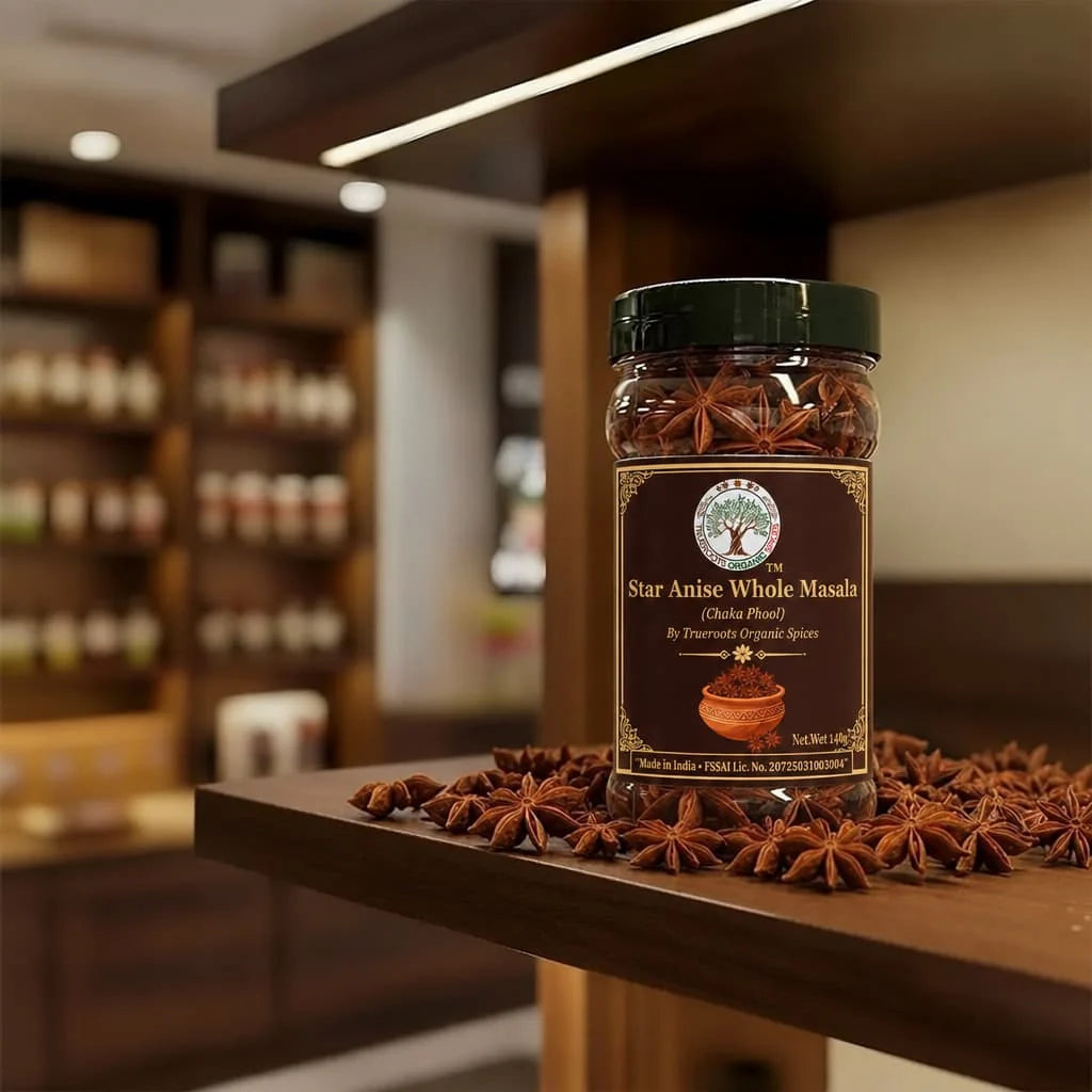 Trueroots Organic Spices Star Anise Whole Masala Chaka Phool Jar 140g